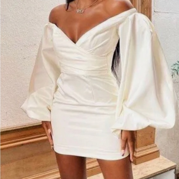 House of CB Dresses House Of Cb Carlyn Ivory Satin Dress Poshmark
